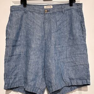 Madda Fella Blue Flat-Front Linen-Blend Shorts
